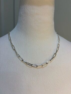 Classic Silver Link Chain Necklace with Heart Fastener- Minimalist Jewelry
